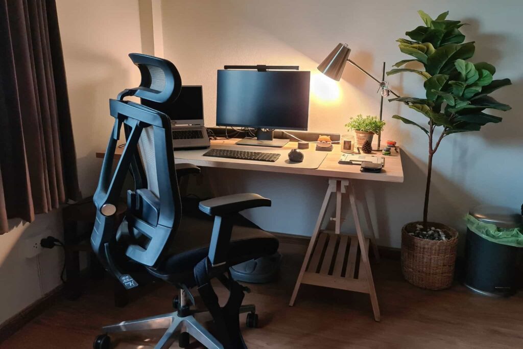 Black ergonomic chair in home office