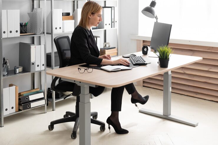 girl working on adjustable desk