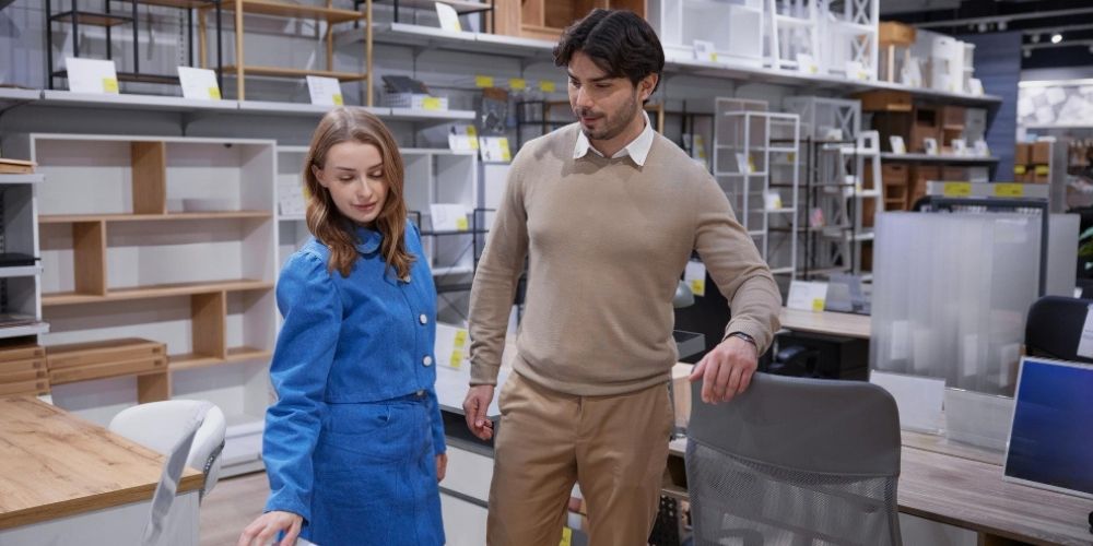 Business owner selecting their furniture for new office